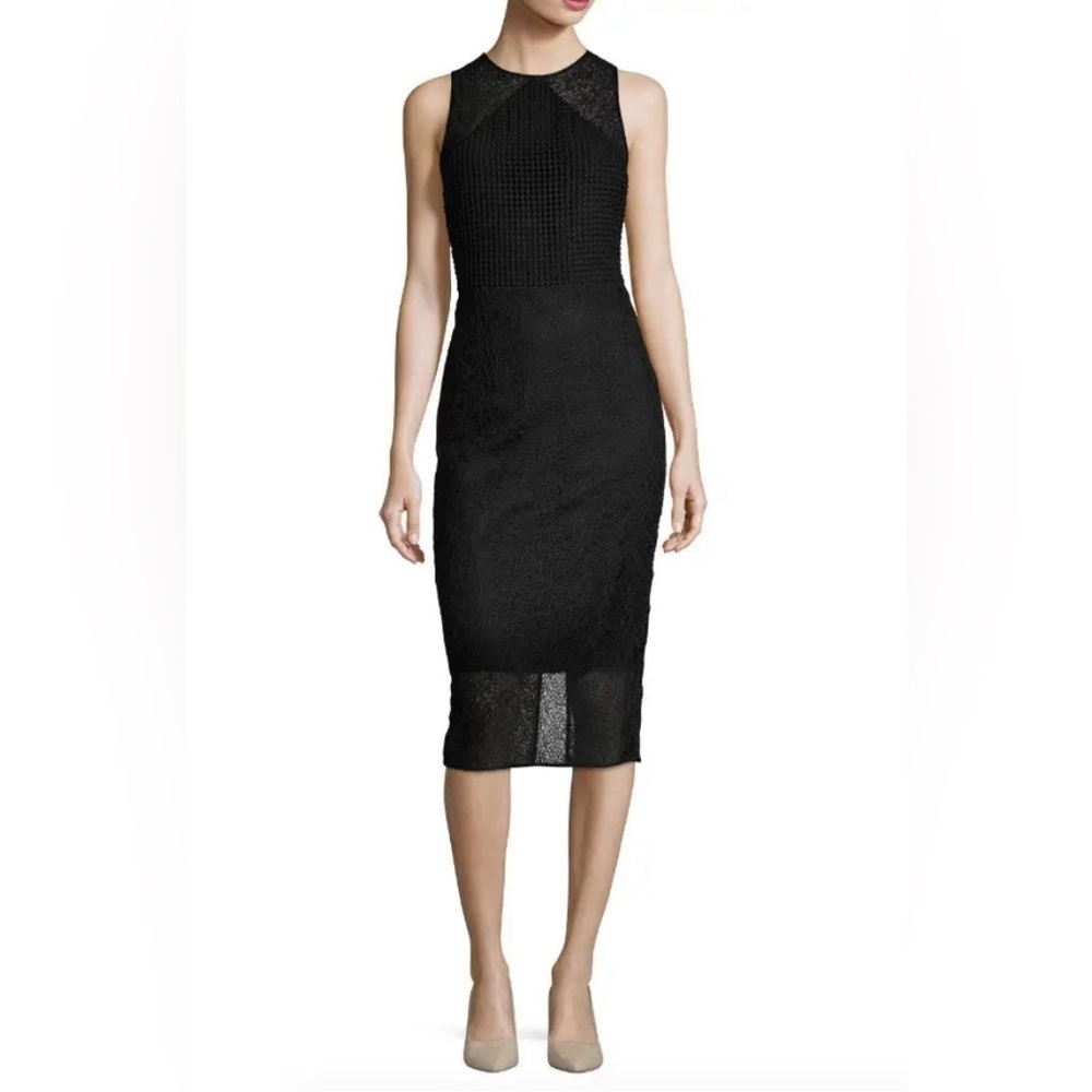 Diane Von Furstenberg LACE &‎ BASKETWEAVE BLACK SHEATH DRESS, SIZE 0